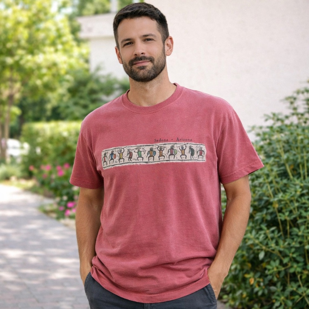 Men's red Sedona, AZ shirt with graphic on 100% cotton